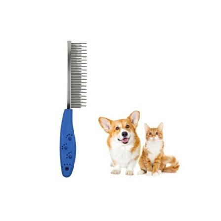 Tüy Açıcı Kedi Köpek Tarağı Tek Taraflı Metal Tarak, Mavi, 3 cm Diş Uzunluğu