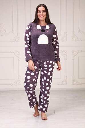 Göz Bantlı Büyük Beden Polar Pijama Takım