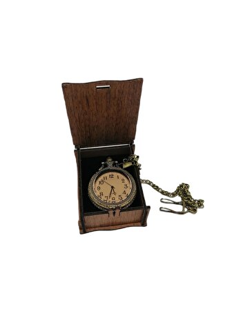 Kişiye Özel Kabartmalı Şeffaf Cam Kapaklı Köstekli Cep Saati 