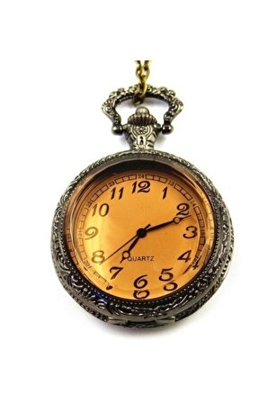 Kişiye Özel Kabartmalı Şeffaf Cam Kapaklı Köstekli Cep Saati 