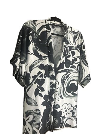 %100 El Yapımı - Özel Tasarım Mevsimlik Saten Oversize Kimono Ceket - Karagül