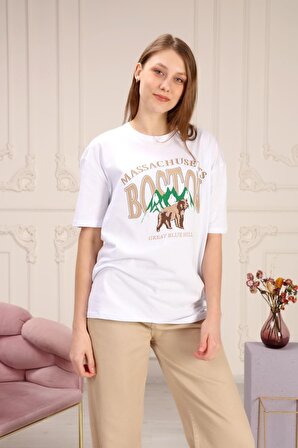 Baskılı Geniş Kesim Kadın T-shirt