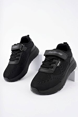 Fileli Siyah Tabanı Siyah  Çocuk Spor Ayakkabı