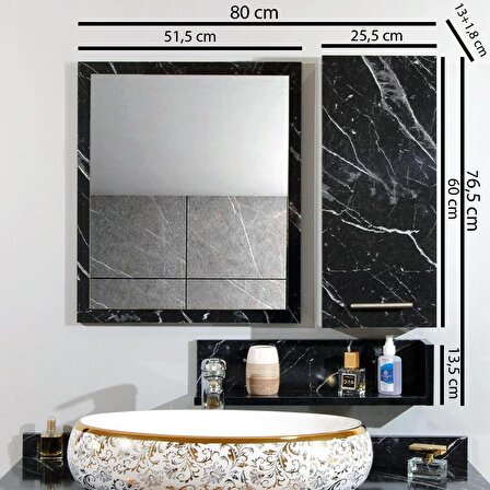 Nurcelant Banyo Dolabı Aynalı Raflı 80 cm Üst Modül Siyah