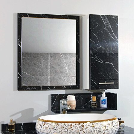 Nurcelant Banyo Dolabı Aynalı Raflı 80 cm Üst Modül Siyah