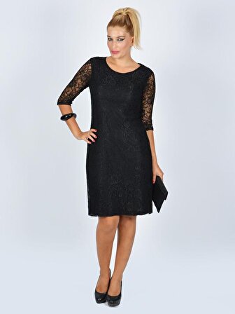 Nidya Moda Kadın Siyah Dantel Elbise-4009D