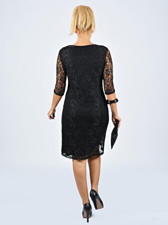 Nidya Moda Kadın Siyah Dantel Elbise-4009D