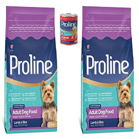 Pro Line Mini ve Küçük Irk Yetişkin Köpekler için Kuzu Etli ve Pirinçli Köpek Maması 2.2kg X 2 ADET + Konserve
