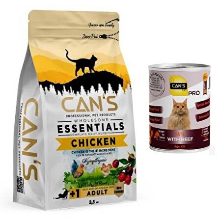 Cans Cat Adult Yetişkin Kedi Maması 2,5 Kg Tavuk Etli + Konserve Hediyeli