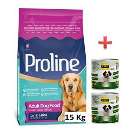Proline Dog Yetişkin Köpekler için Tam ve Dengeli Kuzu Etli & Pirinçli Köpek Maması 15 Kg +Konserve