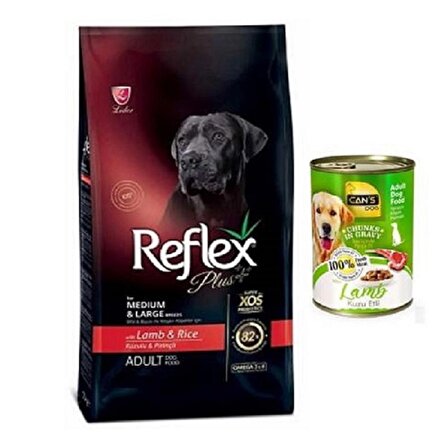 Reflex Plus Orta ve Büyük Irk Yetişkin Köpekler için Kuzulu ve Pirinçli Köpek Maması 3 Kg+ Konserve Hediyeli