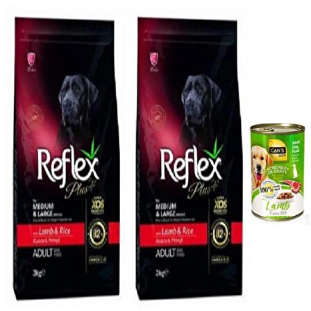 Reflex Plus Orta ve Büyük Irk Yetişkin Köpekler için Kuzulu ve Pirinçli Köpek Maması 3 Kg x 2 Adet + Konserve Hediyeli