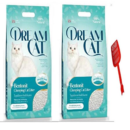 Dream Cat Marsilya Sabun Kokulu  Topaklanan Kedi Kumu  10 Lt X 2 Adet  +  Kum Küreği Hediyeli