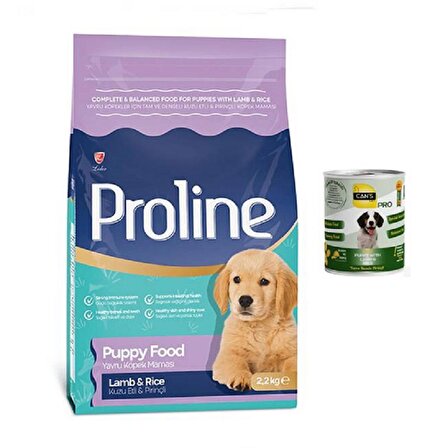 Pro Line Dog Yavru Köpekler için Tam ve Dengeli Kuzu Etli & Pirinçli Köpek Maması 2.2 kg + Konserve