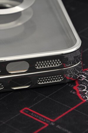 iPhone 11 Uyumlu Gümüş Gri Silver Renkli Kenarlı Lazerli Şeffaf Kılıf Lens Korumalı