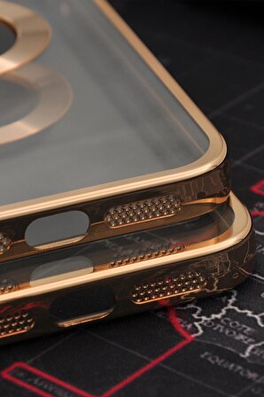 iPhone 11 Uyumlu Altın Sarı Gold Renkli Kenarlı Lazerli Şeffaf Kılıf Lens Korumalı