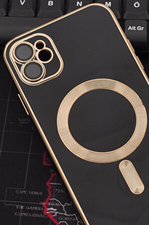 iPhone 11 Uyumlu MagSafe Özellikli Siyah Renkli Lens Korumalı Kılıf 