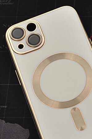 iPhone 13 Uyumlu MagSafe Özellikli Bej Renkli Lens Korumalı Kılıf 