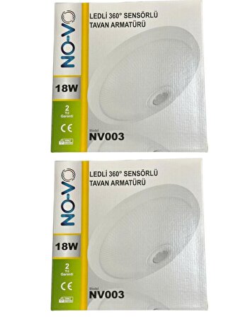 Novo 18W Ledli (Beyaz Işık) 360 Derece Sensörlü Tavan Armatürü NV003 (2 Adet)