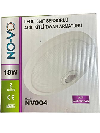Novo 18W Ledli (Beyaz Işık) Sensörlü Acil Kitli (Acil Aydınlatmalı) Tavan Armatürü NV004 (10 Adet)