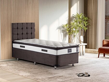 Niron King Yatak Seti 80x180 Tek Kişilik Yatak Baza Başlık Takımı Füme