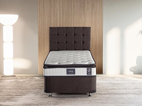 Niron King 90x190 Tek Kişilik Yatak Seti, Füme Yatak Baza Başlık Takımı 