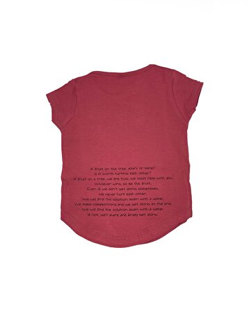 Kız Çocuk Nar Çiçeği Renk Pamuklu Oval Kesim Armut Desenli Kısa Kollu T-shirt