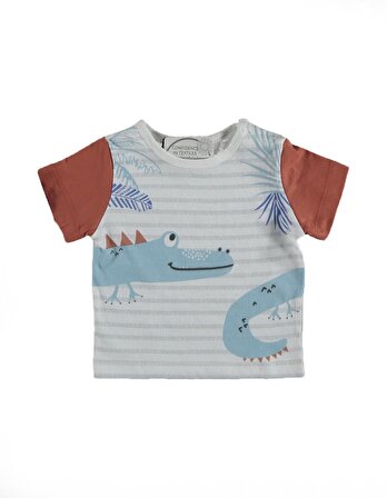 Erkek Bebek Pamuklu Timsah Desenli Yazlık T-shirt ve Şort Takımı