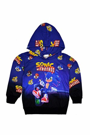 Unisex Çocuk Sonic The Hedgehog Baskılı Kapüşonlu Sweatshirt