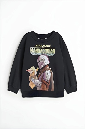 Unisex Bebek & Çocuk Star Wars Baskılı Siyah Renk 2 İplik Şardonlu Sweatshirt