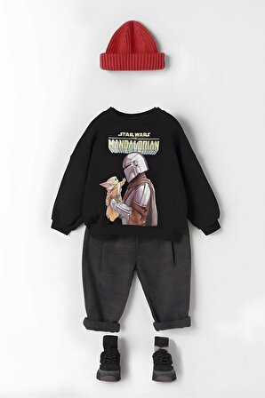 Unisex Bebek & Çocuk Star Wars Baskılı Siyah Renk 2 İplik Şardonlu Sweatshirt