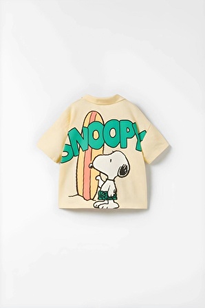 Unisex Bebek & Çocuk Snoopy Baskılı Pamuklu Polo Yaka T-shirt ve Şort Alt Üst Takım