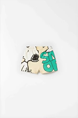 Unisex Bebek & Çocuk Snoopy Baskılı Pamuklu Polo Yaka T-shirt ve Şort Alt Üst Takım