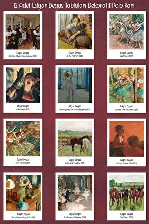 Edgar Degas Tabloları 12 Adet Dekoratif Polo Kart - Sanatsal Poster Kartları