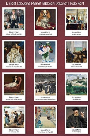 Edouard Manet Tabloları 12 Adet Dekoratif Polo Kart - Sanatsal Poster Kartları