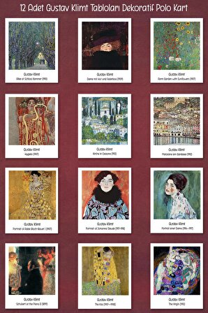 Gustav Klimt Tabloları 12 Adet Dekoratif Polo Kart - Sanatsal Poster Kartları