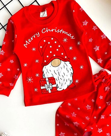 Neşeli Bebekler Yılbaşı Temalı Yıldızlı Noel Baba Desen Penye Pijama Takımı