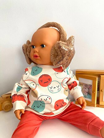 Neşeli Bebekler Pullu Yıldızlı 2-8 Yaş Arası Isıtıcı Boy Ayarlanabilir Kulaklık