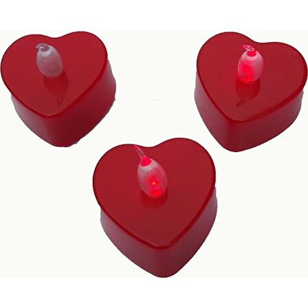 Pilli Led Mum Kırmızı Kalpli Renk Değiştiren Mini Mum Led Mum 24 Adet Işıklı Parti Mumu Ledli Mum