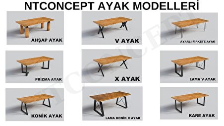 Ntconcept Dalgalı Kenar Tel Sandalyeli Doğal Ahşap Yemek Masası Takımı +10 Sandalye 100x210 cm