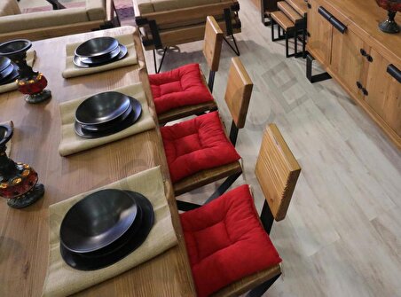 Ntconcept Kalın Kenar Loft Sandalyeli Doğal Ahşap Yemek Masası Takımı +6 Sandalye 85x125 cm