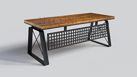 Ntconcept Lesha Çalışma Masası Ahşap - Metal 85 x 200 cm Açık Ceviz - Siyah 