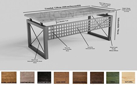 Ntconcept Pena Çalışma Masası Ahşap - Metal 100 x 260 cm Gri - Siyah - Taş Rengi 