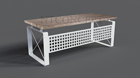 Ntconcept Quin Çalışma Masası Ahşap - Metal 85 x 140 cm Beyaz - Taş Rengi 