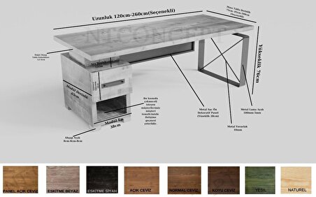 Ntconcept Kena Çalışma Masası Ahşap - Masif 85 x 140 cm Açık Ceviz - Siyah 