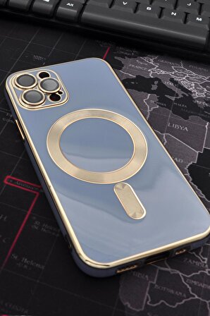 iPhone 12 Pro Uyumlu MagSafe Özellikli Lens Korumalı Renkli Kılıf Mavi