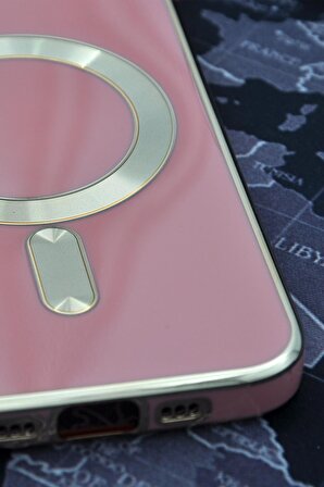 iPhone 12 Pro Uyumlu MagSafe Özellikli Lens Korumalı Lazerli Renkli Kılıf Pembe
