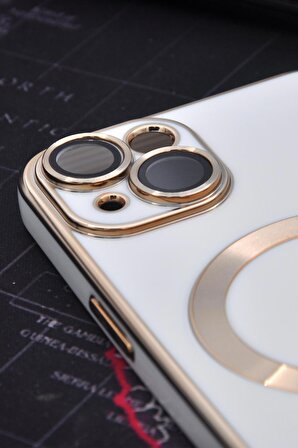 iPhone 13 Uyumlu MagSafe Özellikli Lens Korumalı Renkli Kılıf Krem