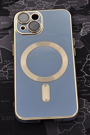 iPhone 13 Uyumlu MagSafe Özellikli Lens Korumalı Renkli Kılıf Mavi