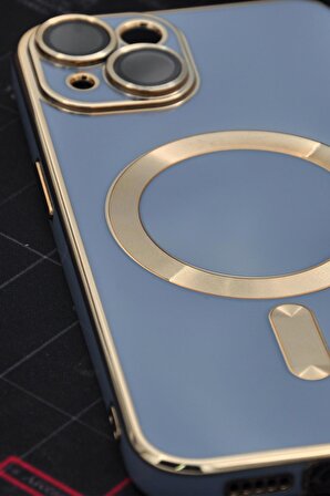 iPhone 13 Uyumlu MagSafe Özellikli Lens Korumalı Renkli Kılıf Mavi